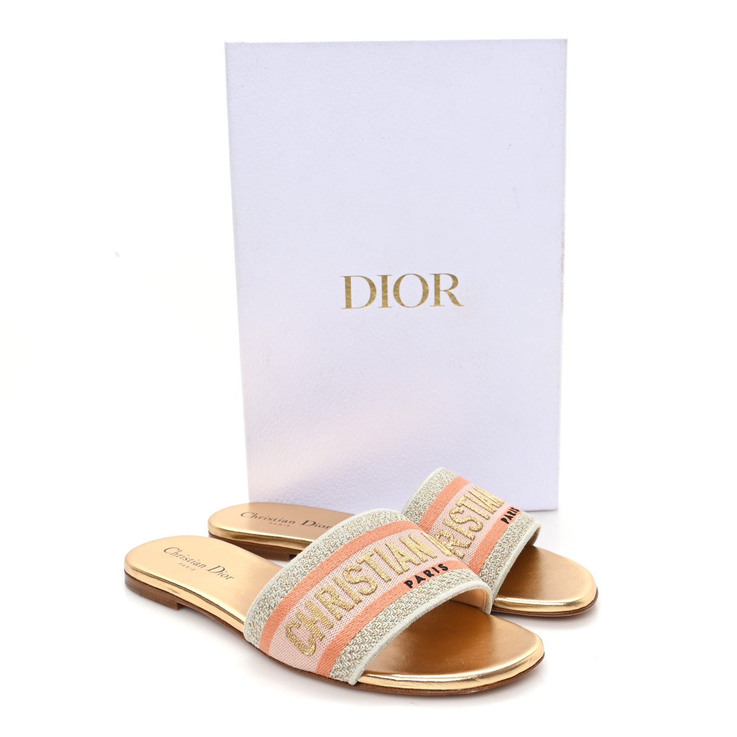 Christian Dior Canvas Lurex Embroidered Dway Flat Slide Sandals 38 Platinum 38 Platinum 10 of 10