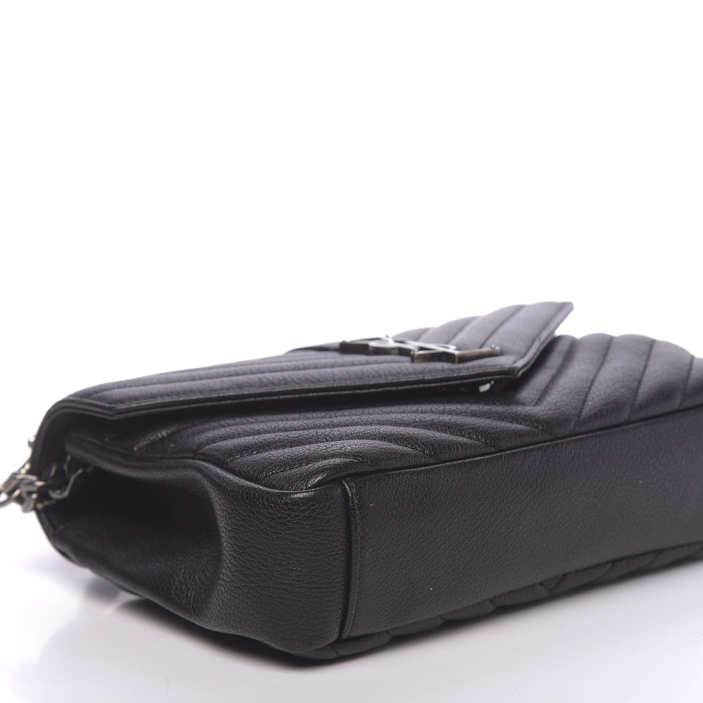 Sheepskin Matelasse Chevron Monogram Medium College Bag Black