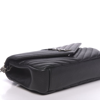 Saint Laurent Sheepskin Matelasse Chevron Monogram Medium College Bag Black 7 of 9