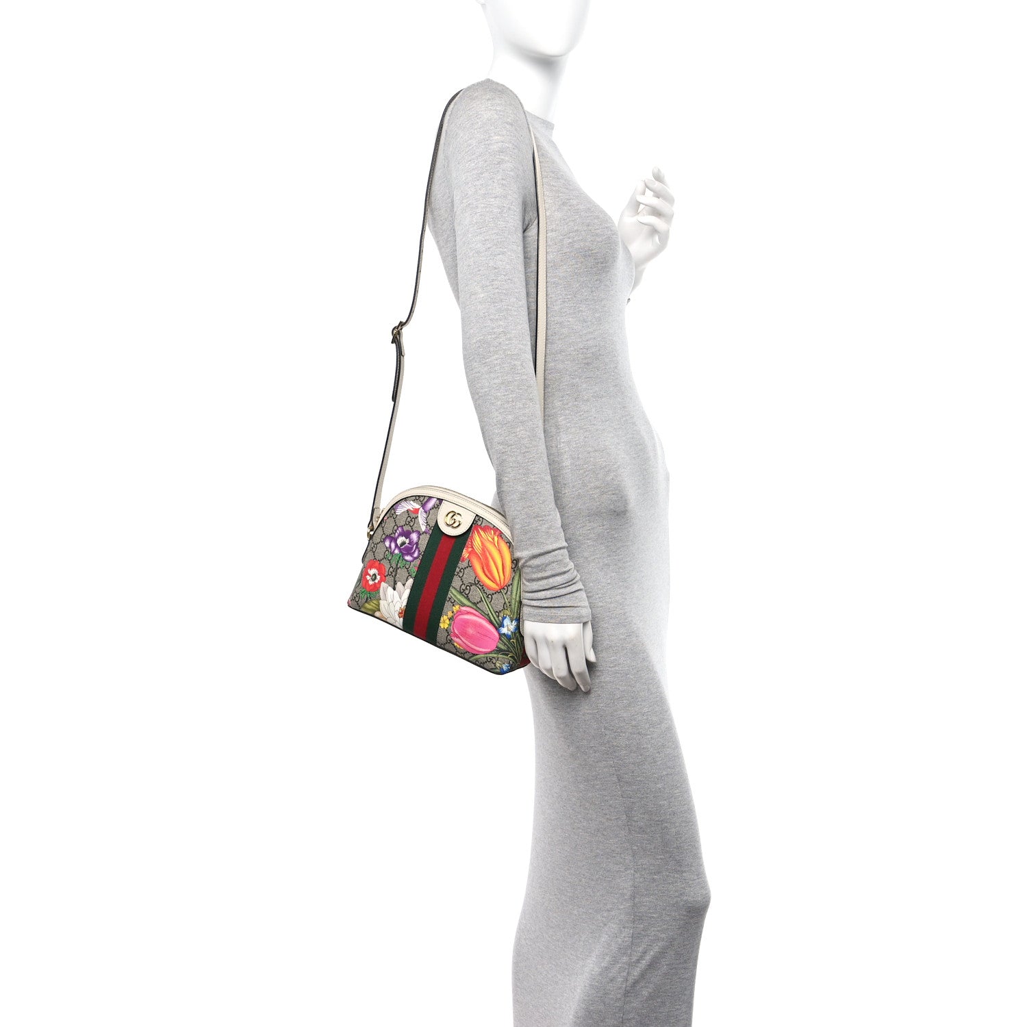 Gucci GG Supreme Monogram Flora Web GG Small Ophidia Dome Shoulder Bag White 2 of 11