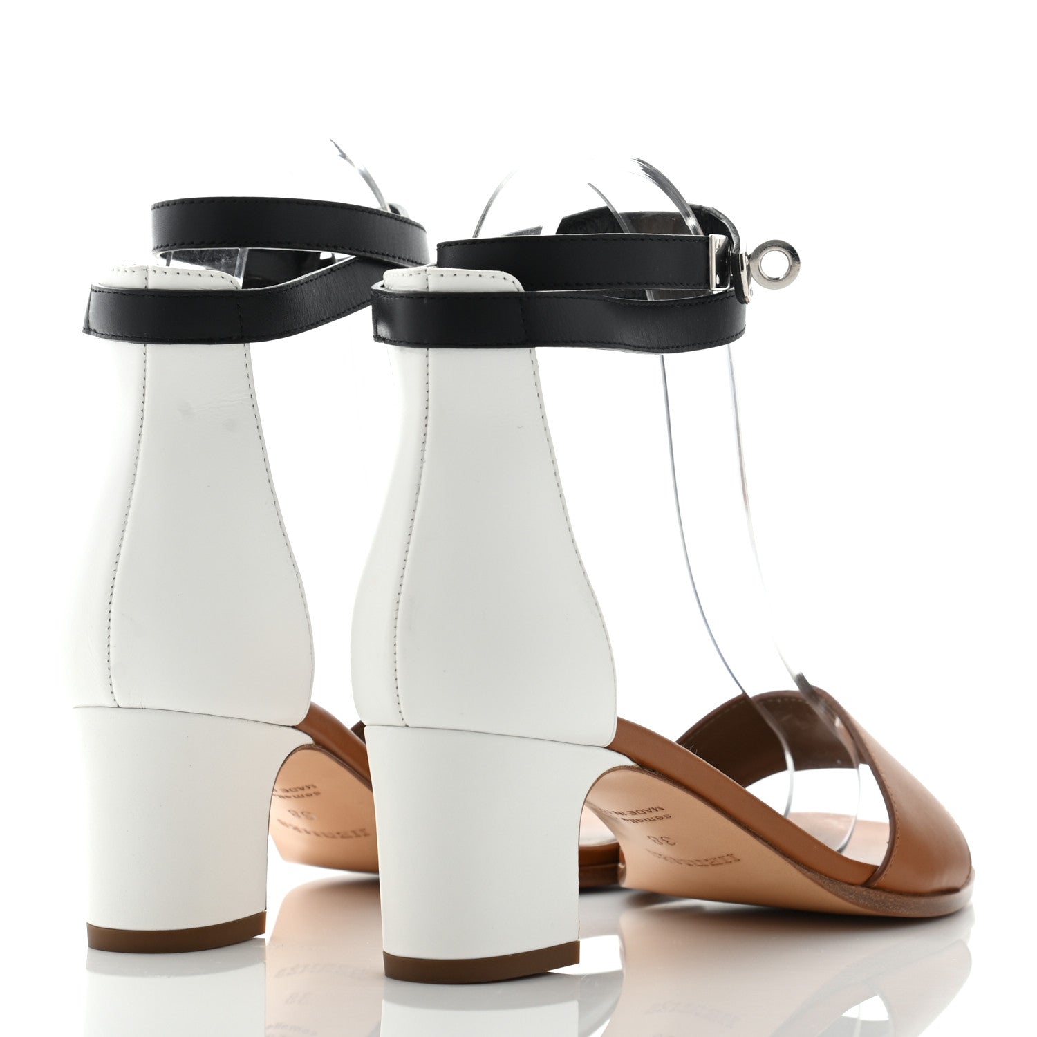 Hermes Box Calfskin Manege Sandals 38 Natural White Black 4 of 9