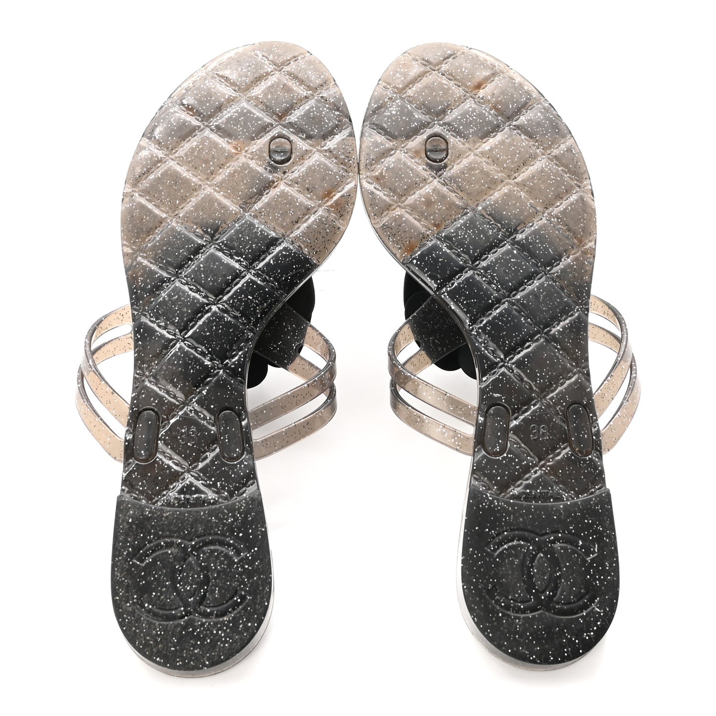 Jelly Quilted Camellia Thong Sandals 38 Black