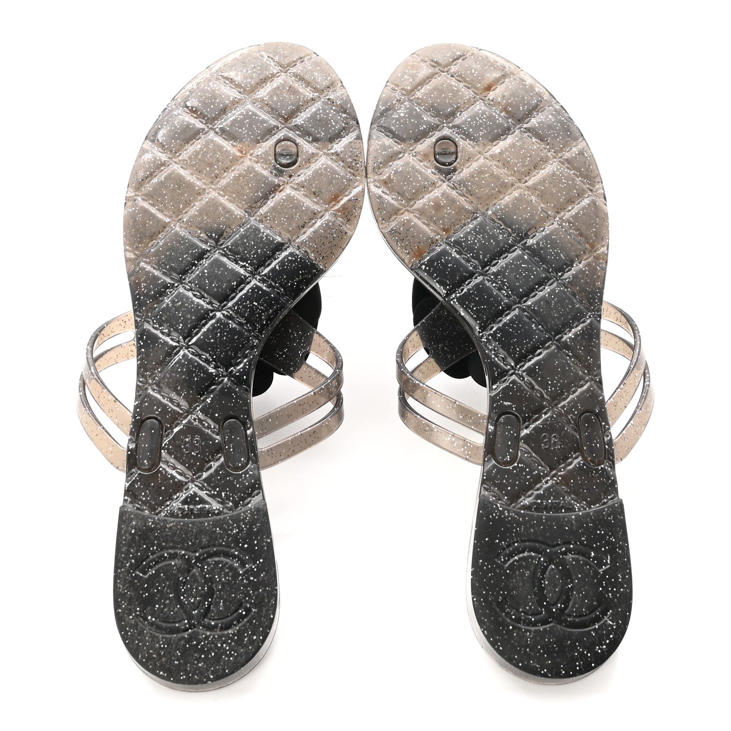 Chanel Jelly Quilted Camellia Thong Sandals 38 Black 6 of 8