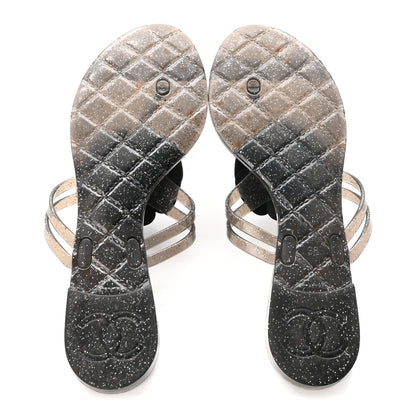 Chanel Jelly Quilted Camellia Thong Sandals 38 Black 6 of 8