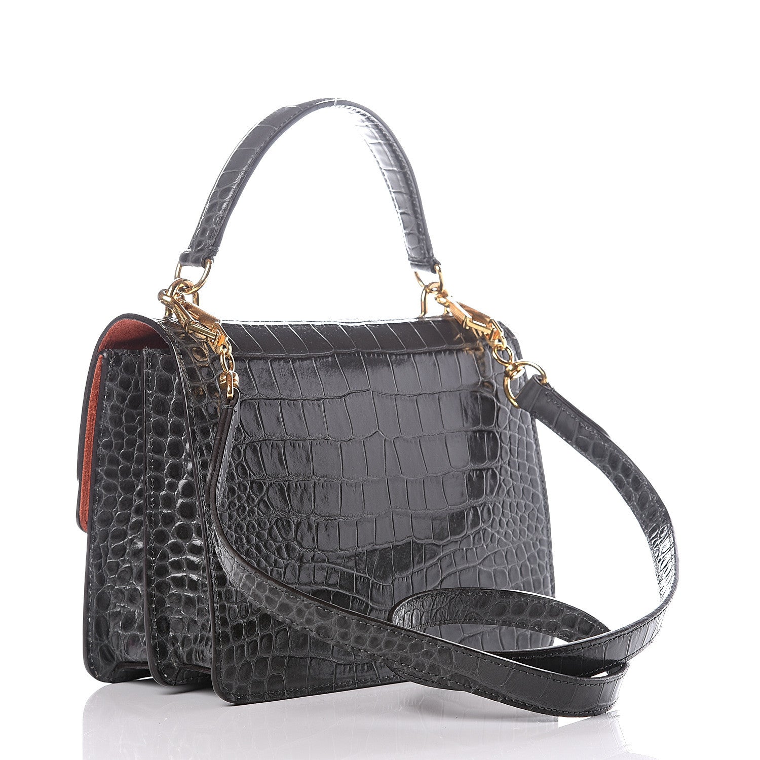 Mulberry Calfskin Crocodile Embossed Medium Harlow Satchel Dark Grey 2 of 12