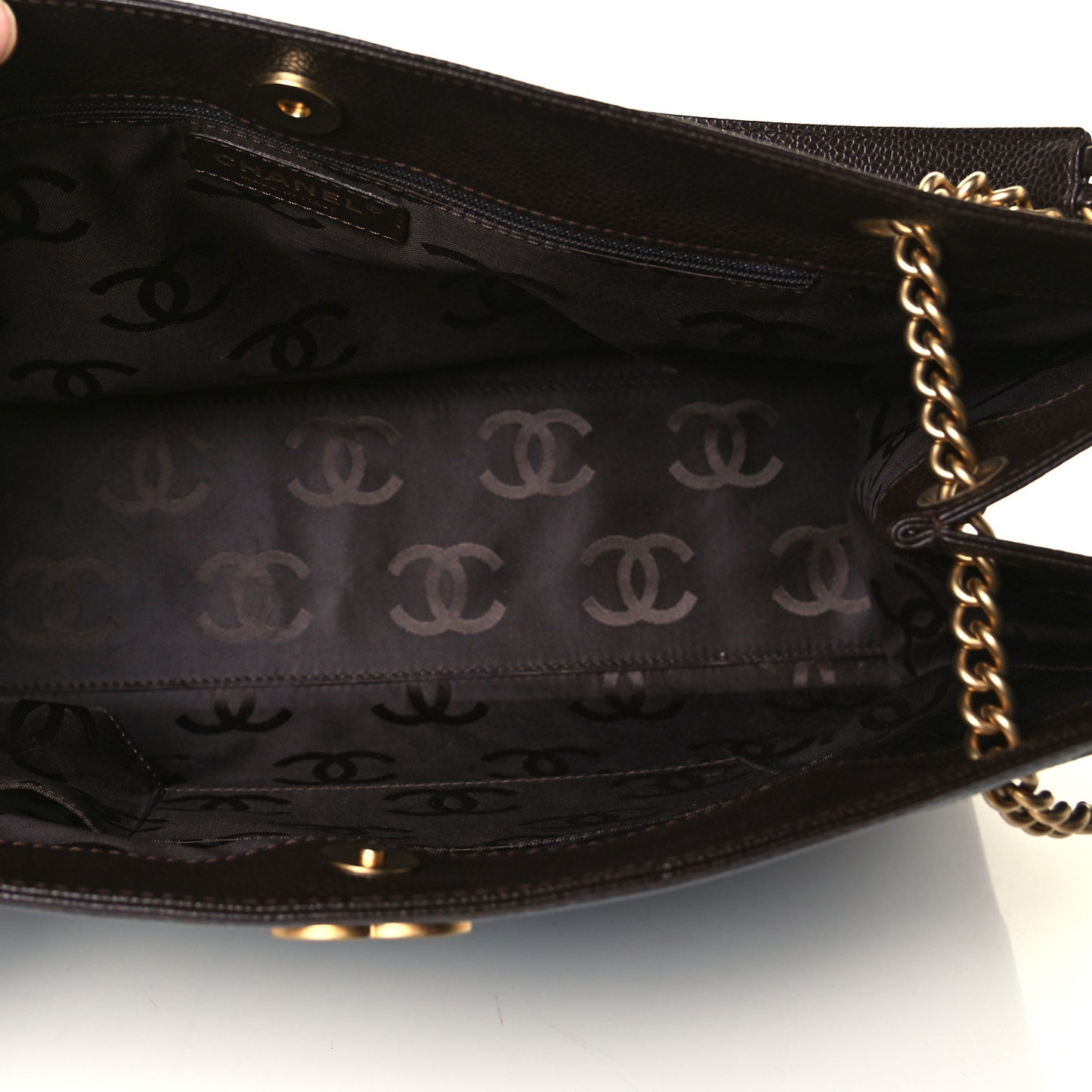 Caviar Quilted Shopping Tote Dark Brown