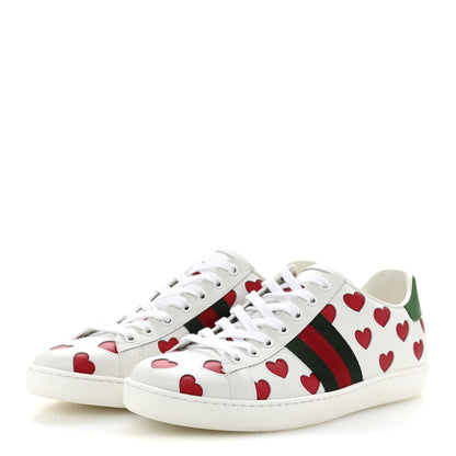 Gucci Calfskin Miro Soft Web Heart Cut Out Womens Ace Sneakers 39 White Light Hibiscus Red New Shamarock 4 of 10