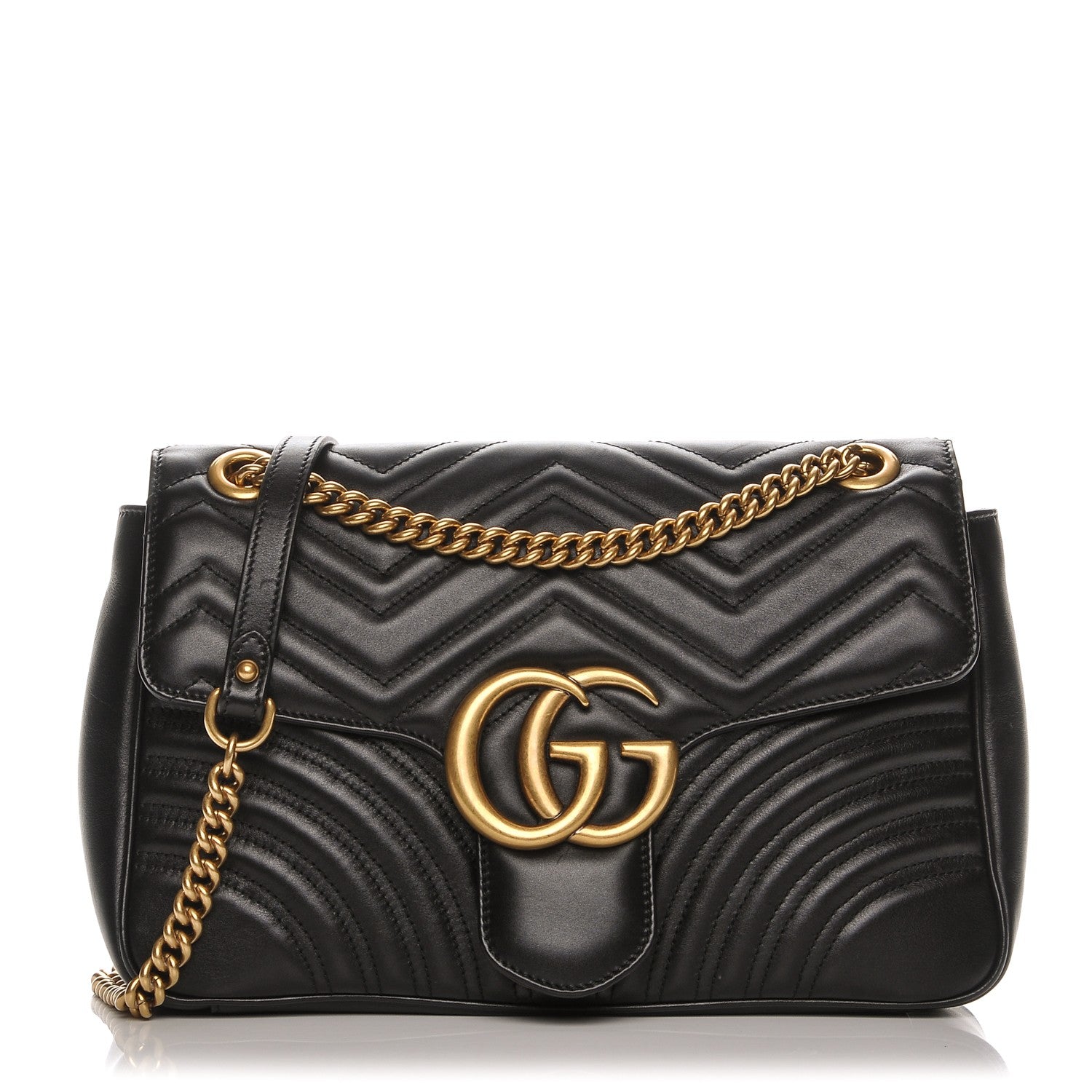 Gucci Calfskin Matelasse Medium GG Marmont Shoulder Bag Black 1 of 7