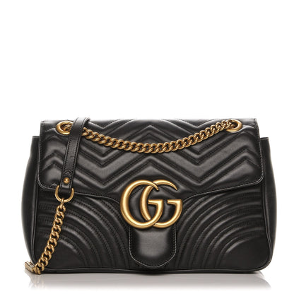 Gucci Calfskin Matelasse Medium GG Marmont Shoulder Bag Black 1 of 7