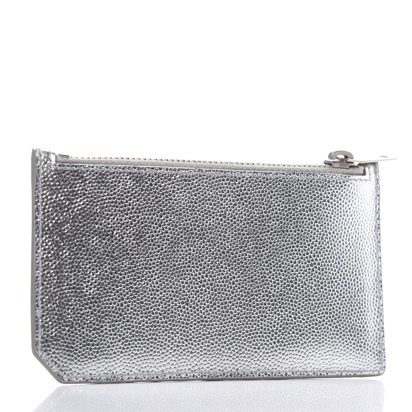 Grained Calfskin 5 Fragments Zip Pouch Card Holder Silver