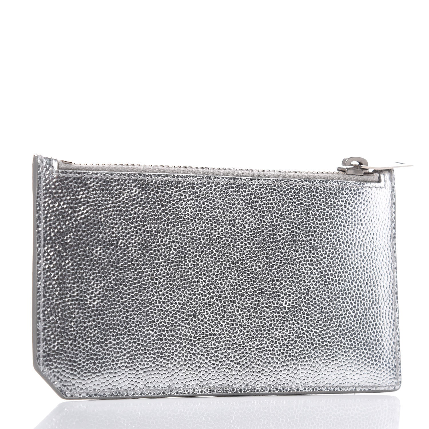 Saint Laurent Grained Calfskin 5 Fragments Zip Pouch Card Holder Silver 3 of 8
