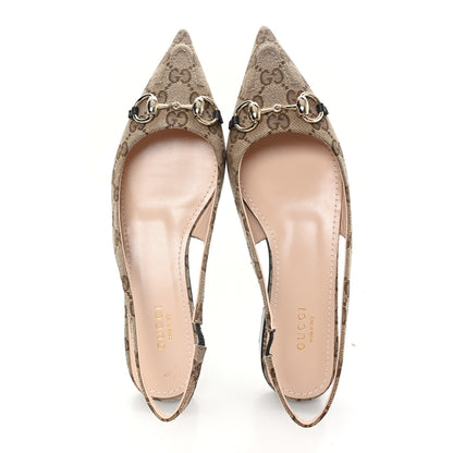 Gucci Monogram Horsebit Womens Slingback Ballet Flat 36.5 Beige Ebony Cocoa 2 of 10