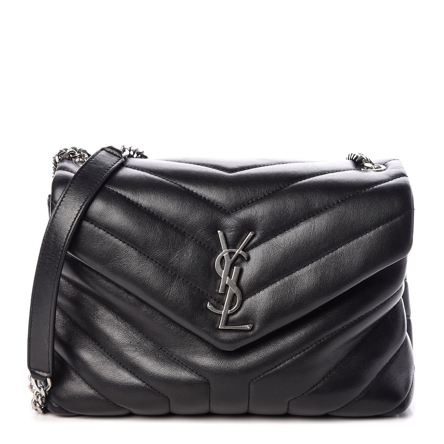 Calfskin Y Quilted Monogram Small Loulou Chain Satchel Black