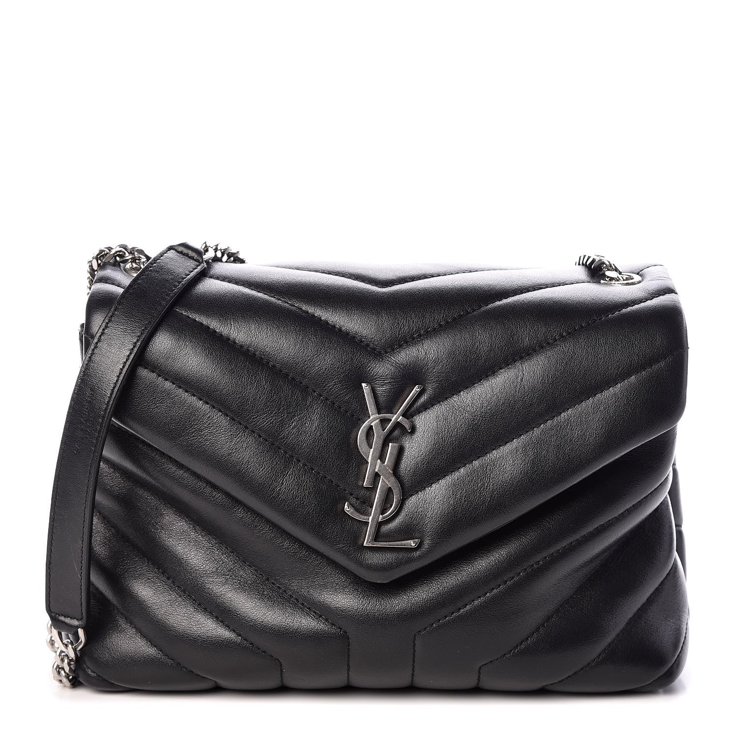 Saint Laurent Calfskin Y Quilted Monogram Small Loulou Chain Satchel Black 1 of 10