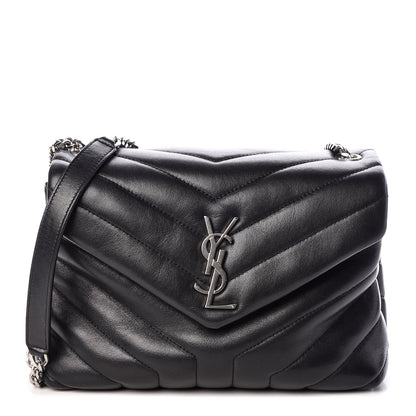 Saint Laurent Calfskin Y Quilted Monogram Small Loulou Chain Satchel Black 1 of 10