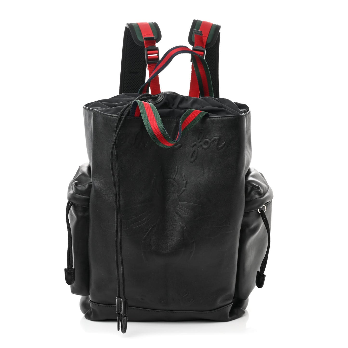 Calfskin Web Blind For Love Animalier Drawstring Backpack Black