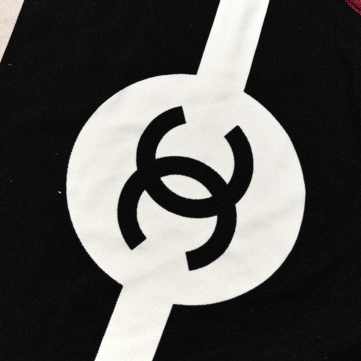 Chanel Silk CC Coco Chanel Logo Scarf  White Black Multicolor 3 of 3