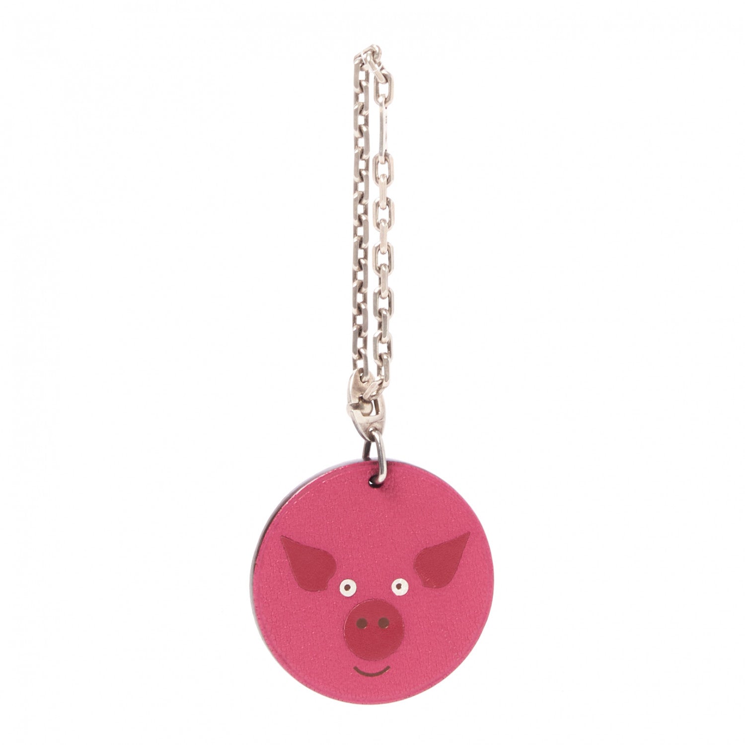Hermes Chevre Mysore Pig Key Chain Pink Rose Shocking 1 of 5