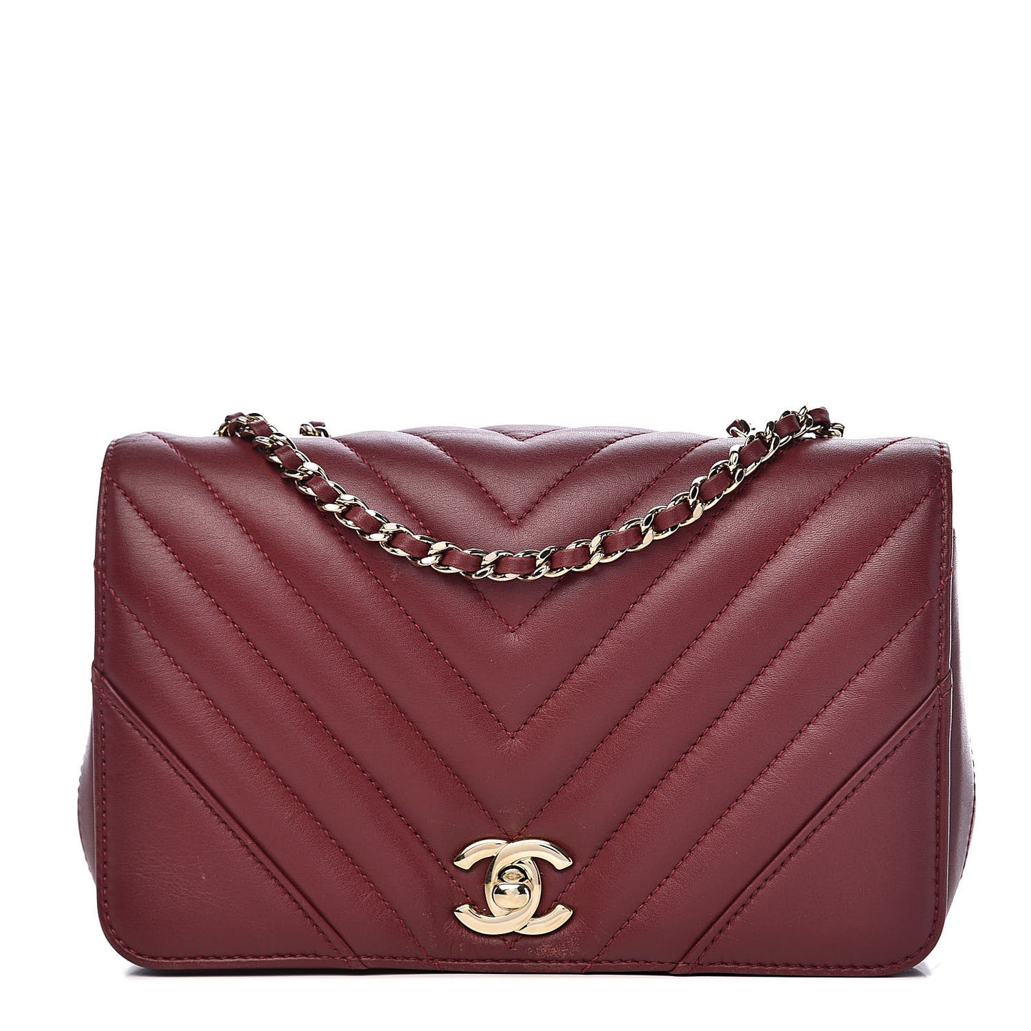 Calfskin Chevron Quilted Mini Statement Flap Burgundy