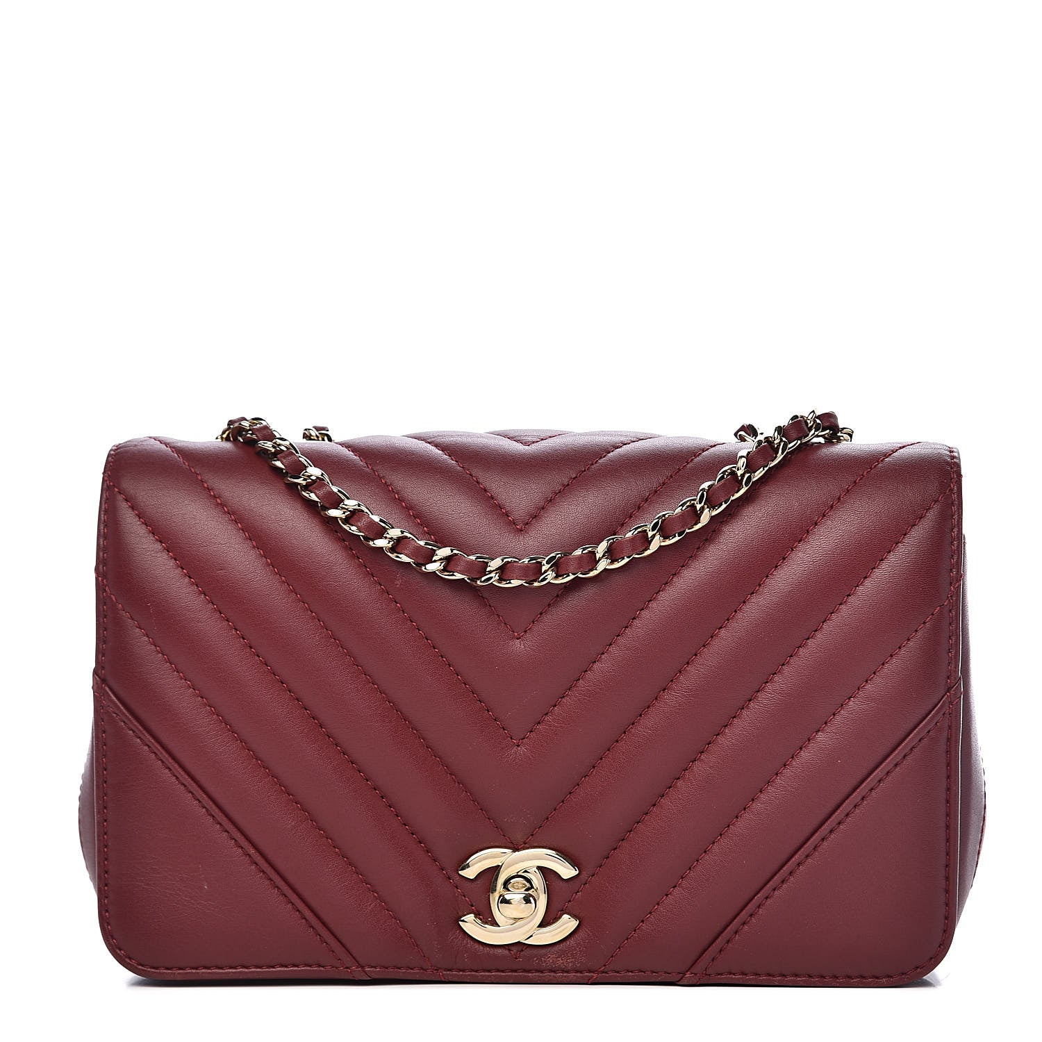 Chanel Calfskin Chevron Quilted Mini Statement Flap Burgundy 1 of 11