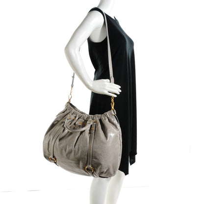 Miu Miu Vitello Lux Gathered Shopper Tote Pervinca 2 of 8