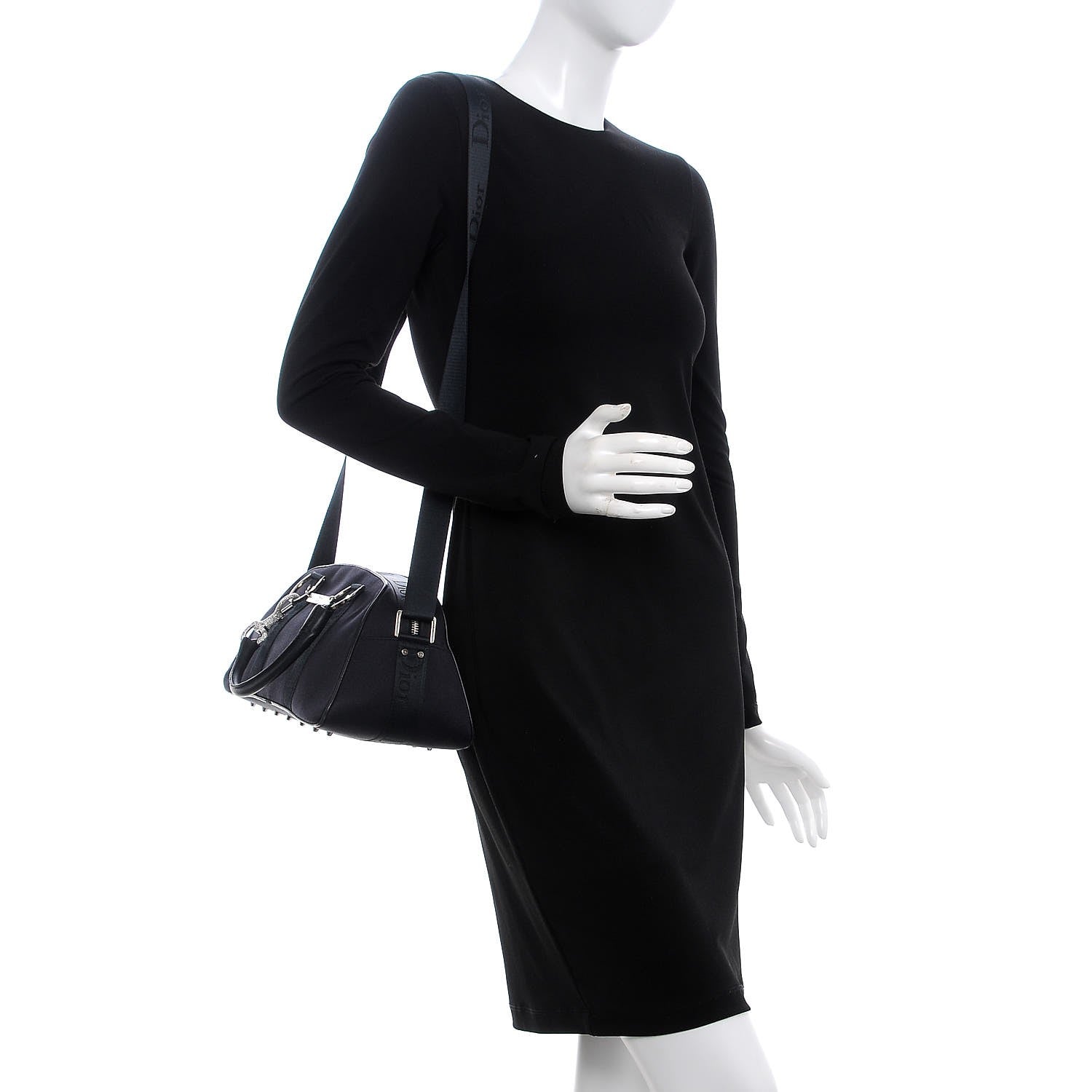Christian Dior Nylon Crystal Satchel Black 3 of 19