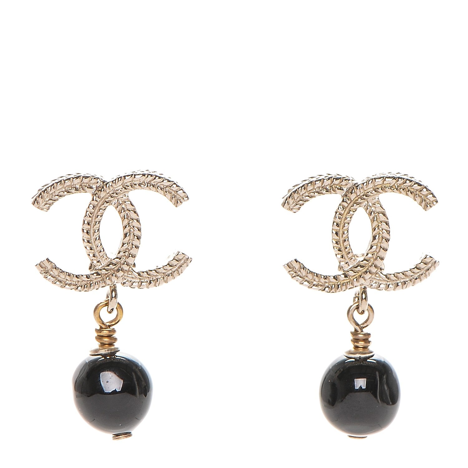 Chanel CC Bead Drop Earrings Gold Black 1 of 4