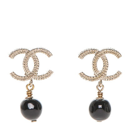 Chanel CC Bead Drop Earrings Gold Black 1 of 4