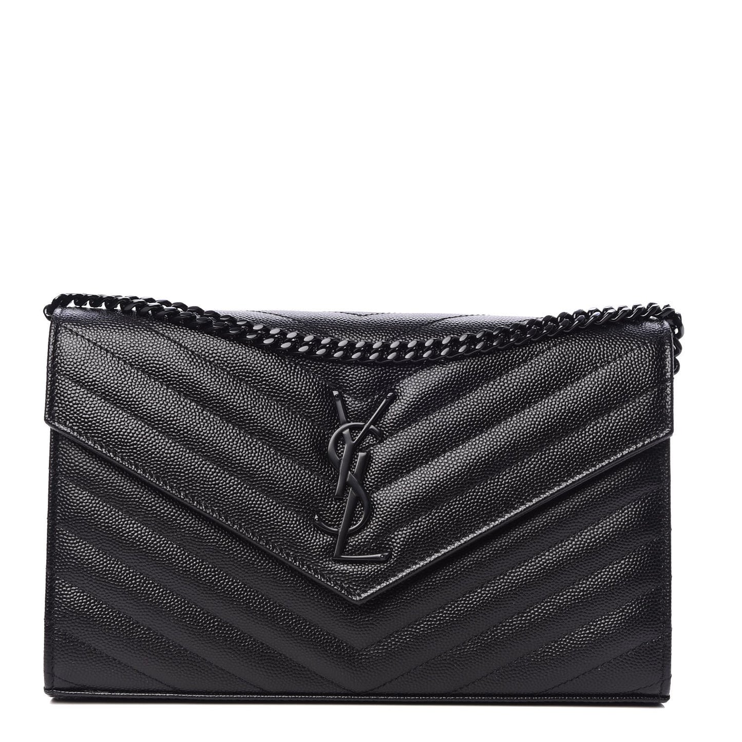 Grain De Poudre Matelasse Chevron Monogram Chain Wallet Black