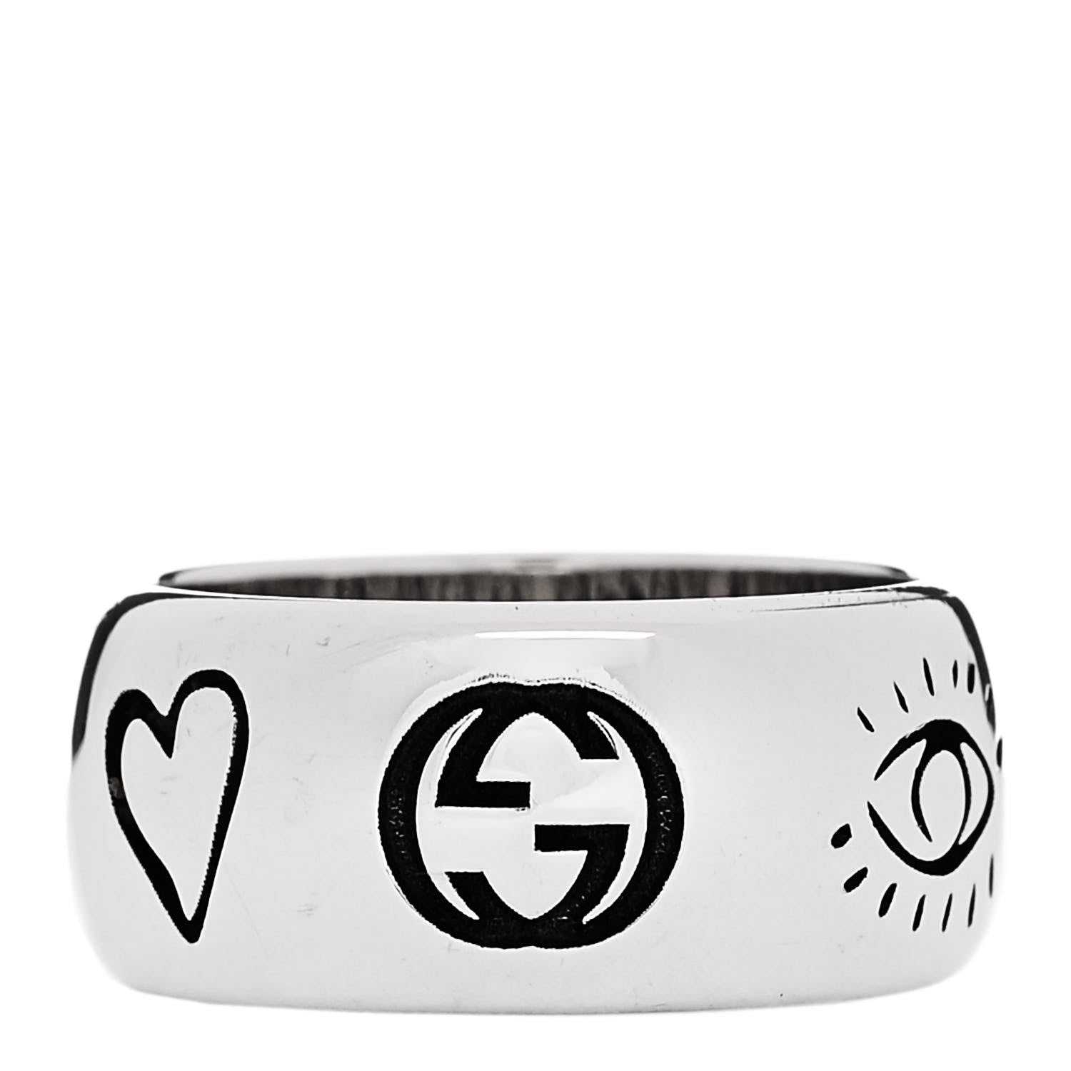 Gucci Sterling Silver Wide Blind for Love Band Ring 54 6.75 3 of 6