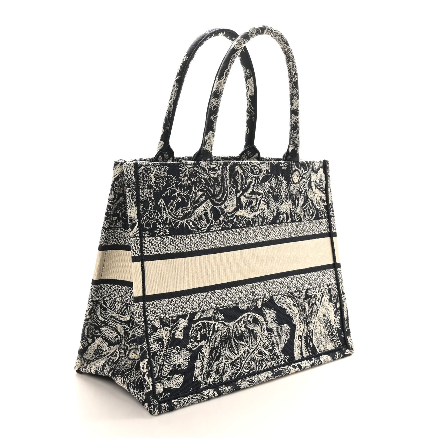 Canvas Embroidered Medium Toile De Jouy Reverse Book Tote Blue