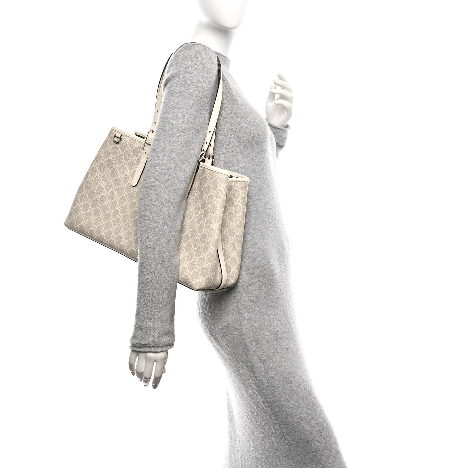 Gucci GG Supreme Monogram Emblem Large Tote Bag  Mystic White Oatmeal 2 of 9