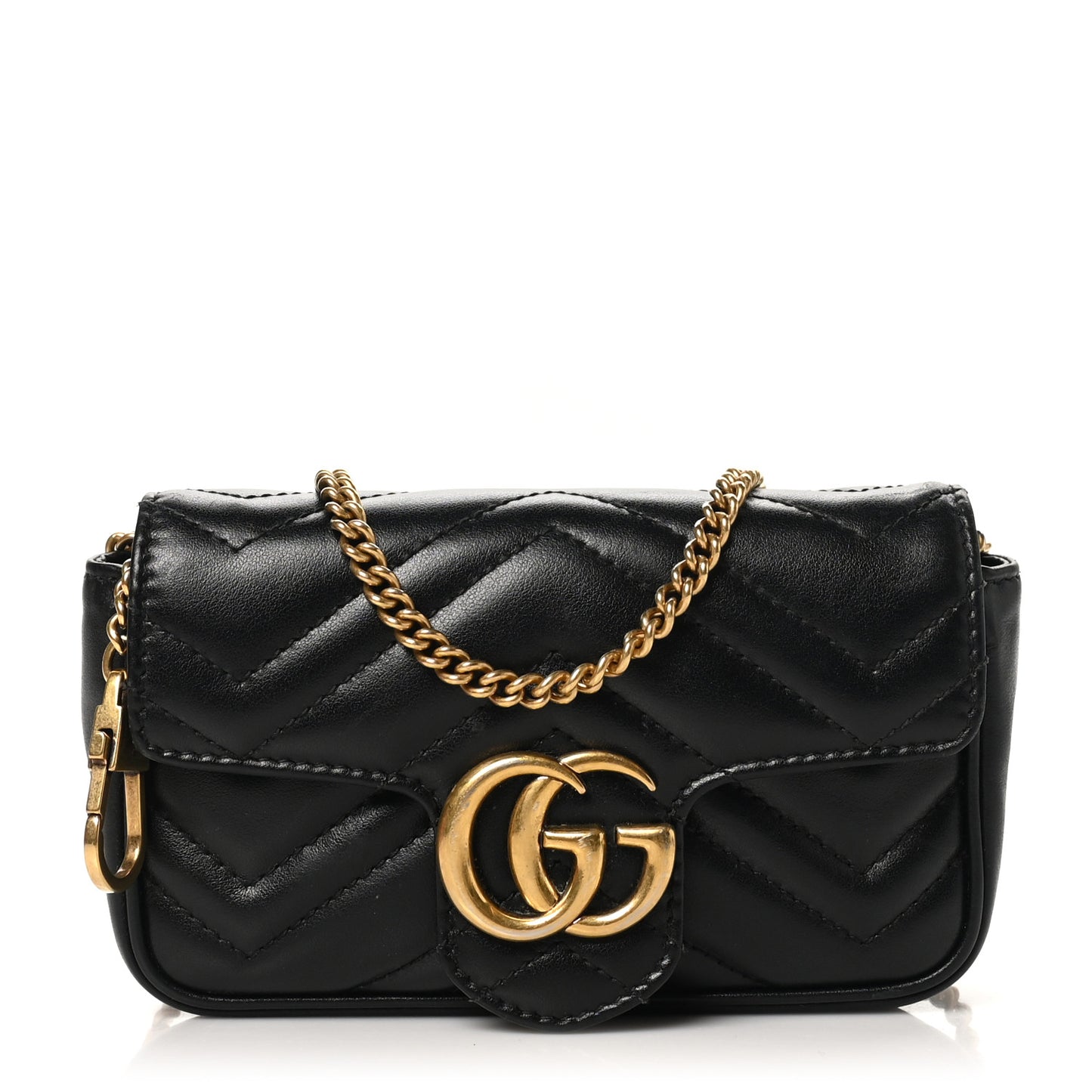 Calfskin Matelasse Super Mini GG Marmont Shoulder Bag Black