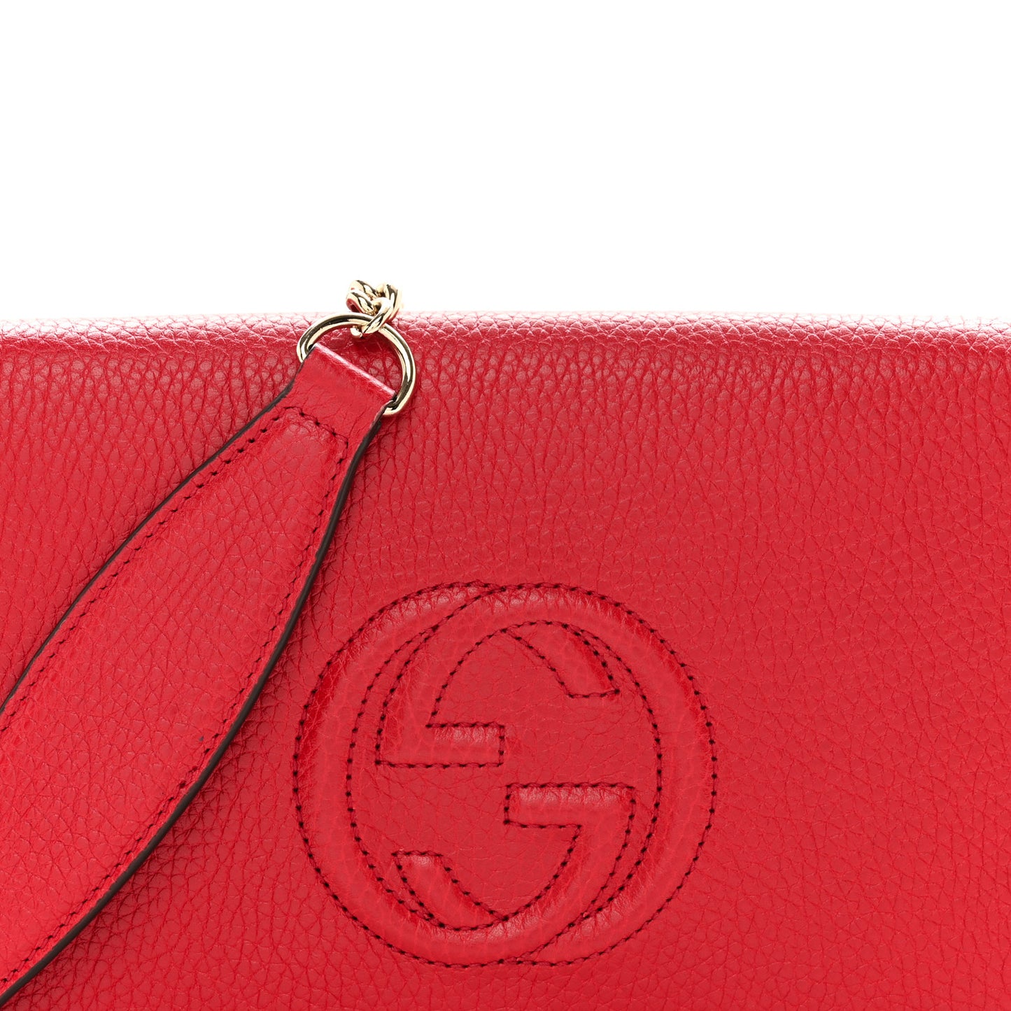Pebbled Calfskin Soho Wallet on Chain Hibiscus Red