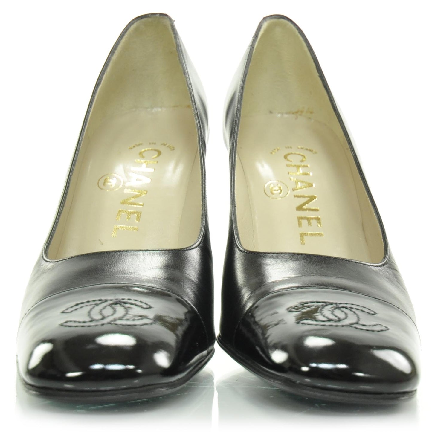 Leather Cap Toe Heels 35.5 Black