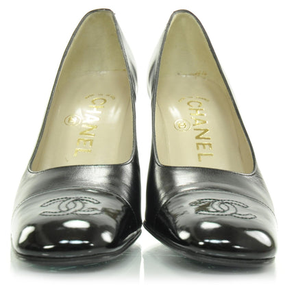 Chanel Leather Cap Toe Heels 35.5 Black 3 of 7