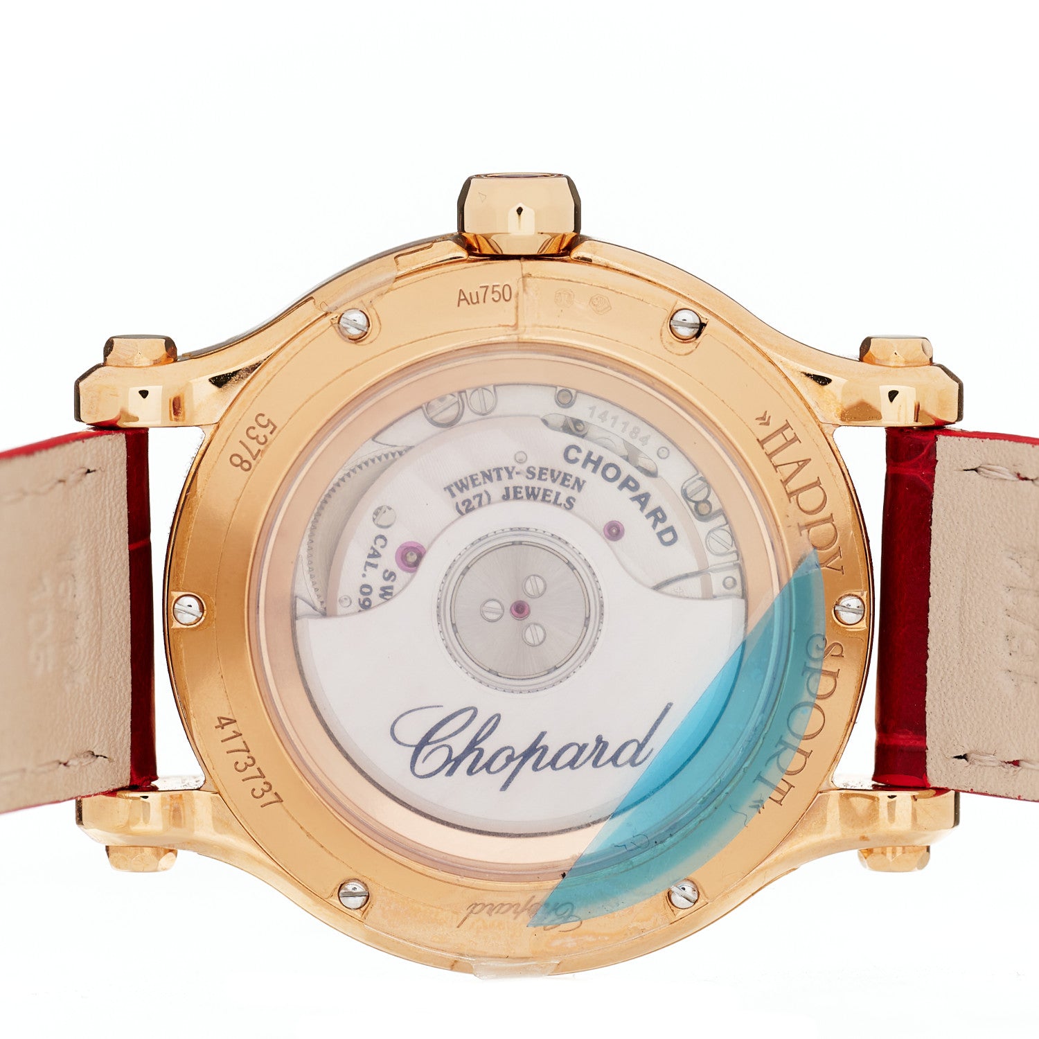 Chopard 18K Rose Gold Alligator 8 Diamond 33mm Happy Sport Automatic Watch Red 4 of 4