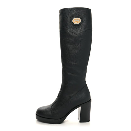Gucci Austin Calfskin Interlocking G Knee High Boots 36 Black 1 of 7
