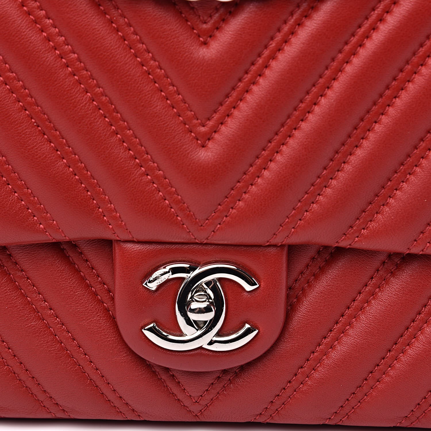 Chanel Lambskin Chevron Double Stitch Jumbo Single Flap Red 12 of 13