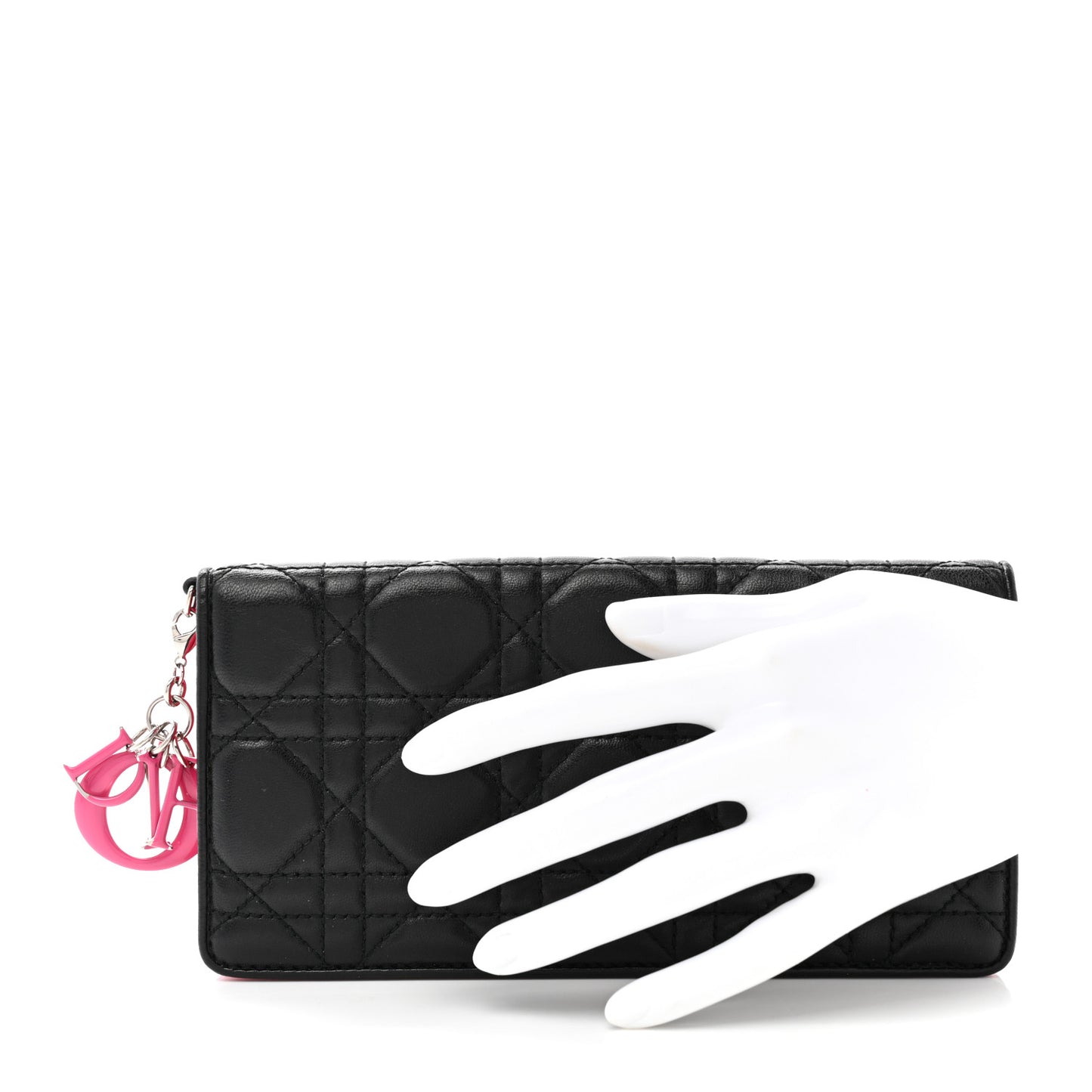 Lambskin Cannage Bi-Color Lady Dior Flap Card Holder Black Pink