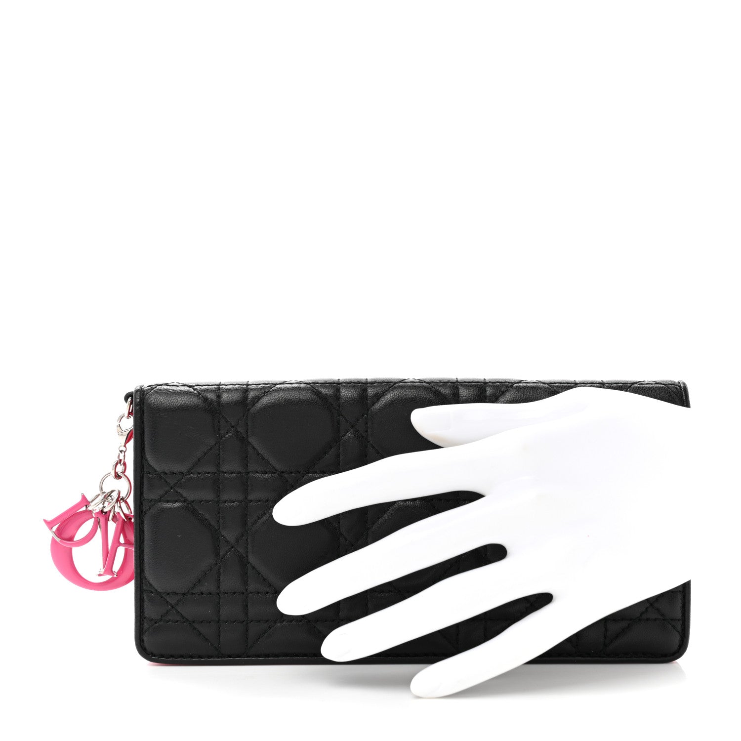 Christian Dior Lambskin Cannage Bi-Color Lady Dior Flap Card Holder Black Pink 2 of 10