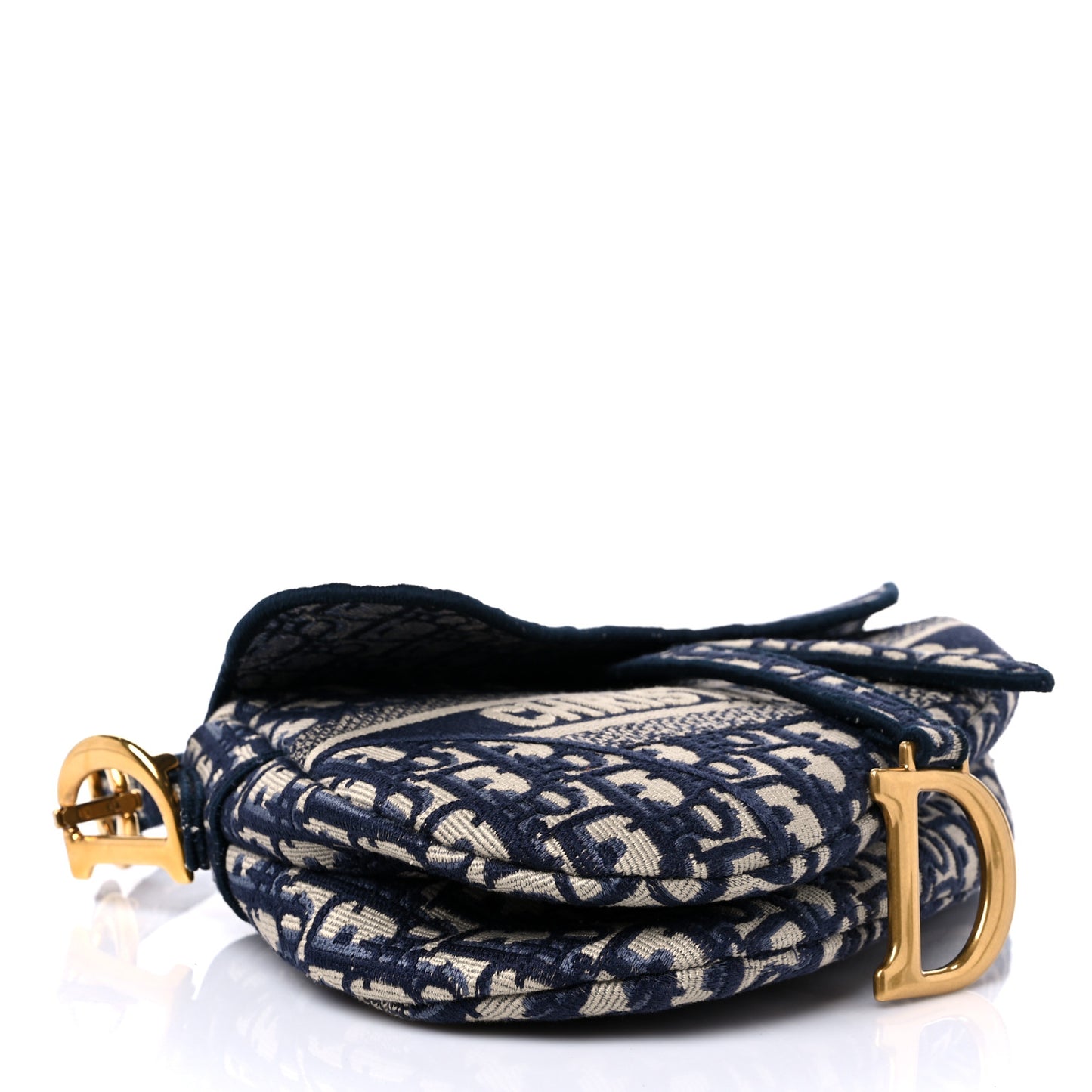Oblique Embroidered Saddle Bag Blue