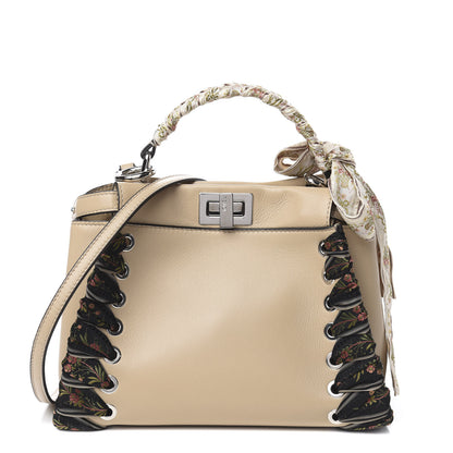 Fendi Nappa Ribbon Lace Up Mini Peekaboo Iconic Satchel Beige 1 of 12