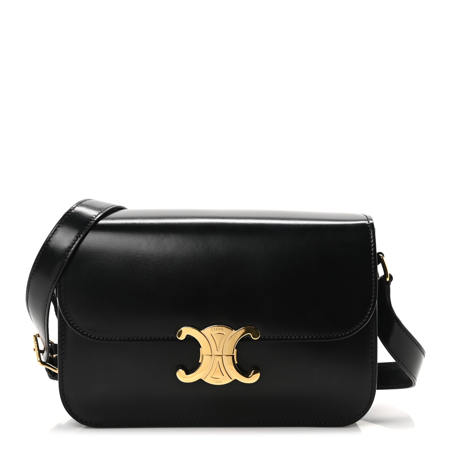 Celine Shiny Calfskin Medium Triomphe Black 1 of 10