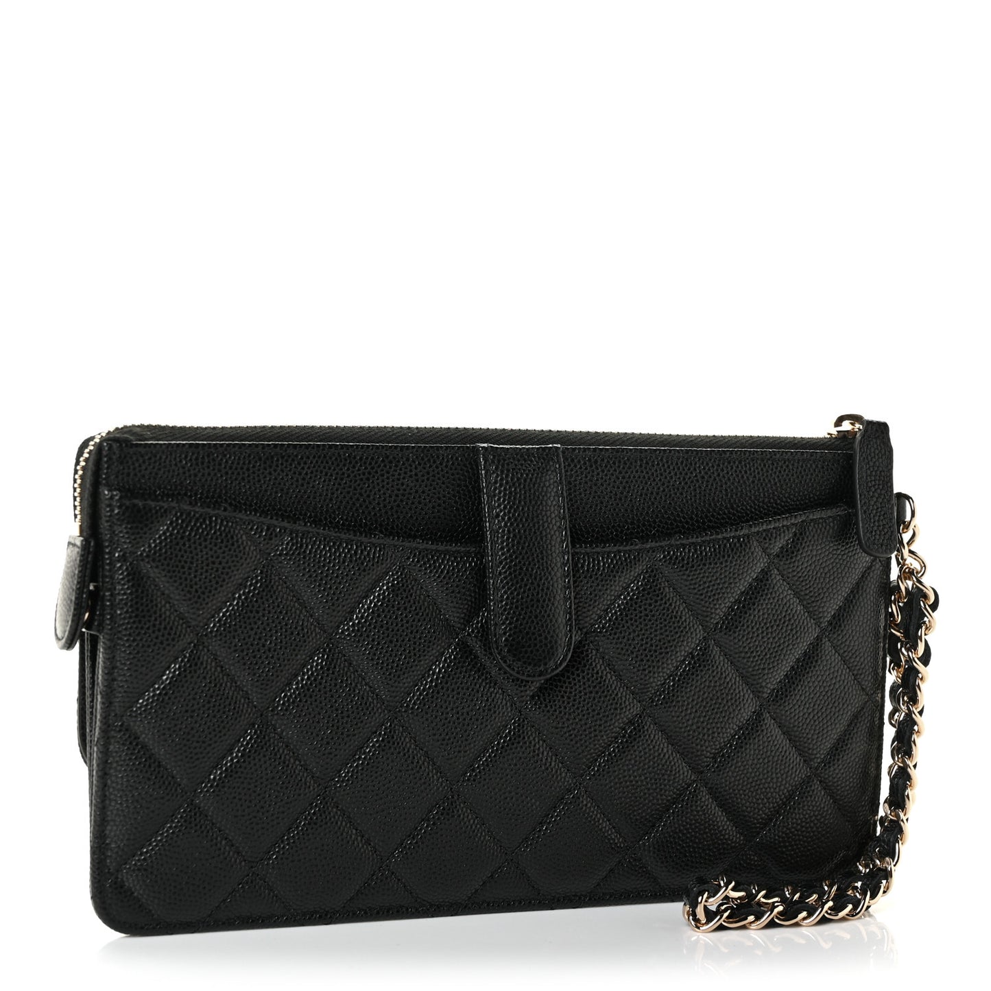 Caviar Quilted Classic Pouch With Handle Black