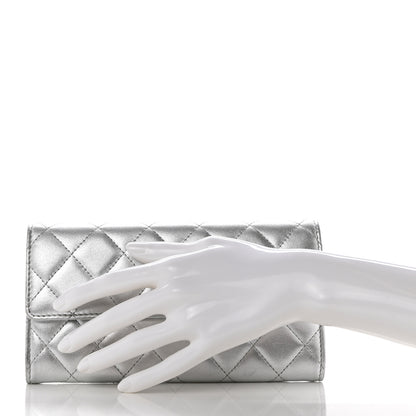 Chanel Metallic Lambskin Quilted Long Flap Wallet Silver 2 of 10