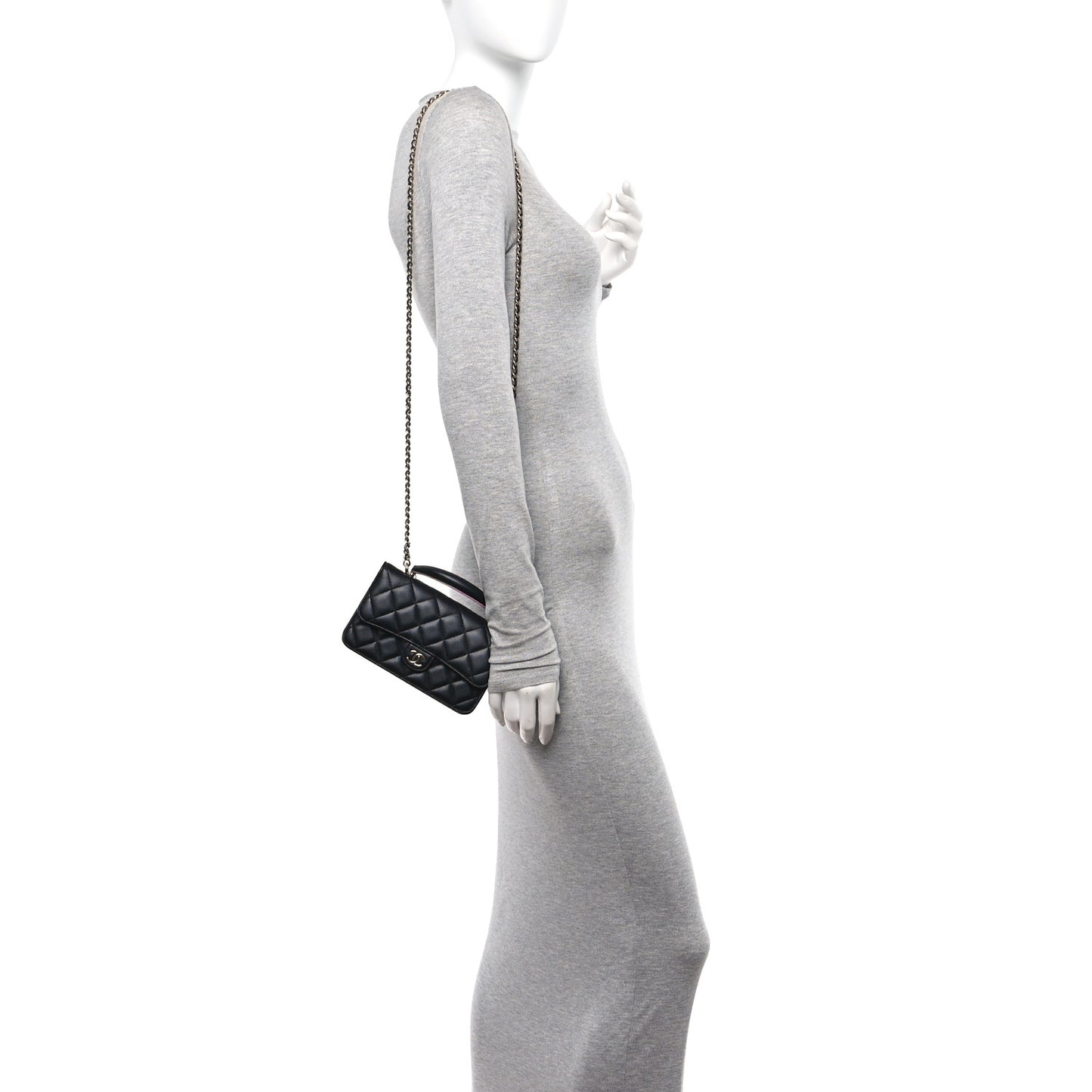 Lambskin Quilted Flap Phone Holder With Chain Black Lilac