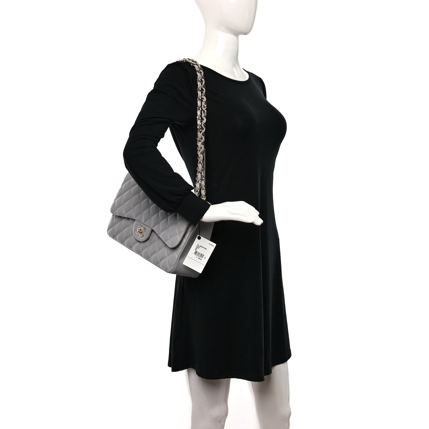 Caviar Quilted Jumbo Double Flap Grey
