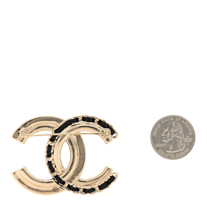 Chanel Lambskin Pearl Crystal Quilted CC Brooch Black Gold Black 2 of 4