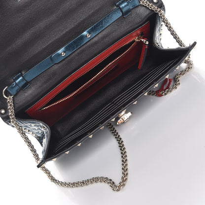 Valentino Garavani Metallic Wrinkled Lambskin Rockstud Spike Wallet On Chain Peacock 5 of 7